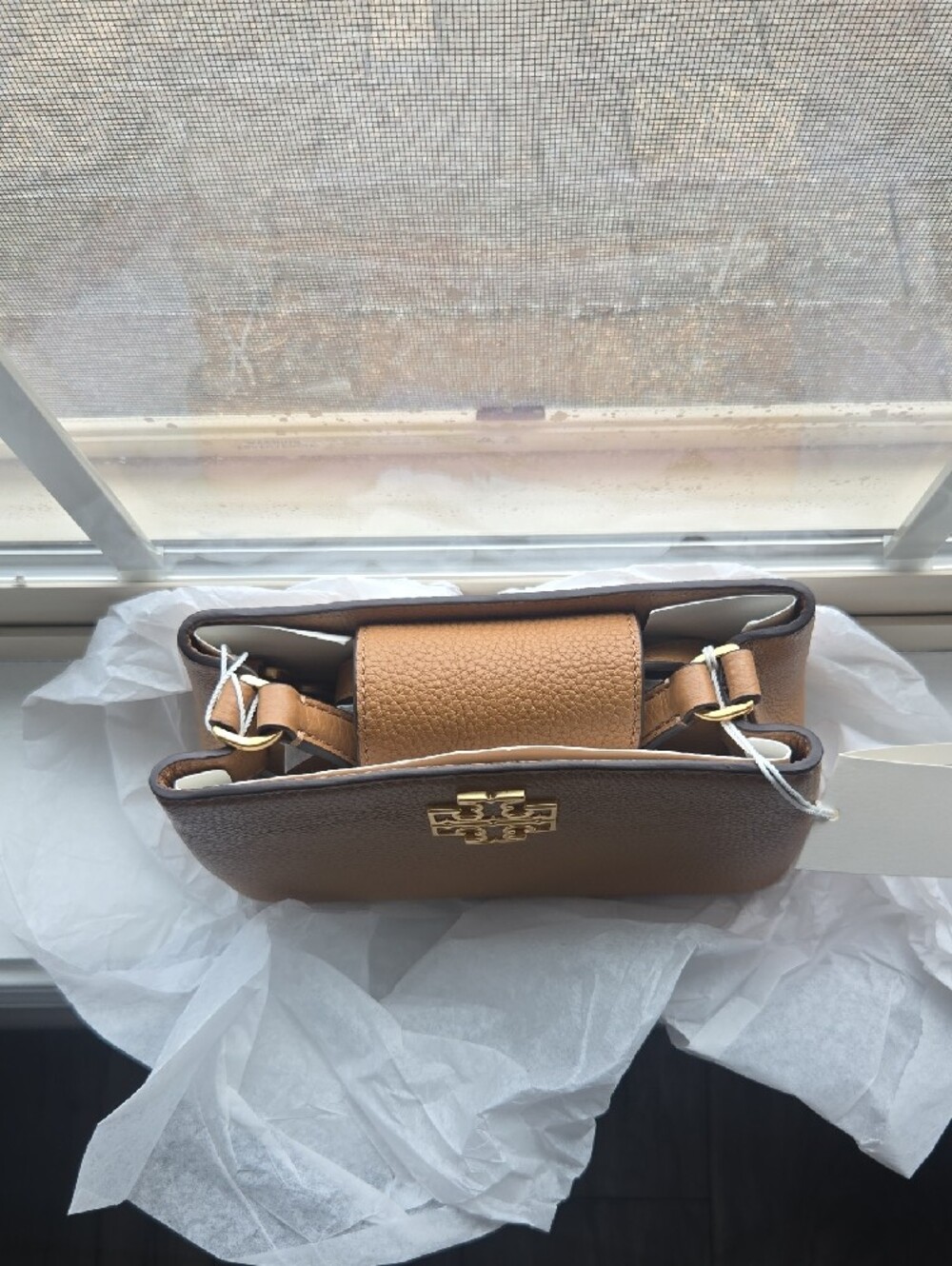Tory Burch Britten Tan Pebbled Leather Micro Satchel - Picture 3 of 9
